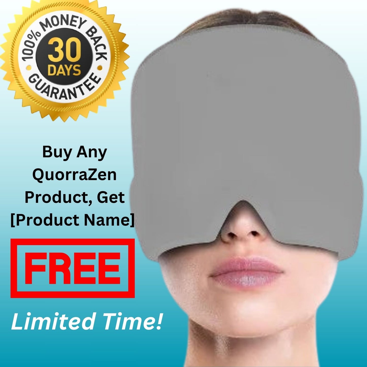 Person relaxing while wearing the QuorraZen™ migraine relief cap for headache relief.