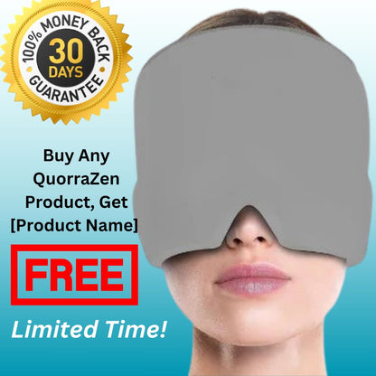 Person relaxing while wearing the QuorraZen™ migraine relief cap for headache relief.