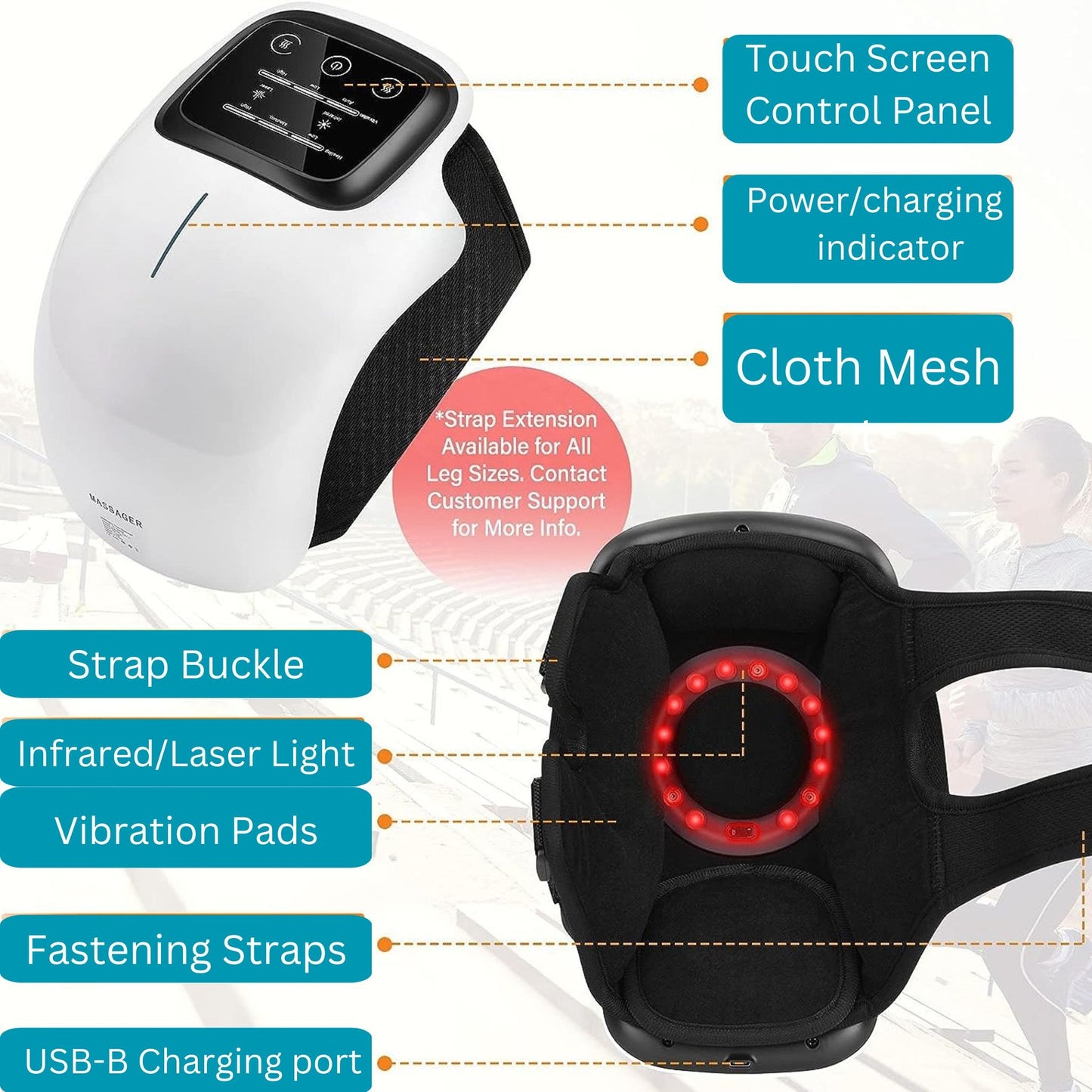 Close-up of the Quorrazen™ Knee Pain Relief Device highlighting its control panel.